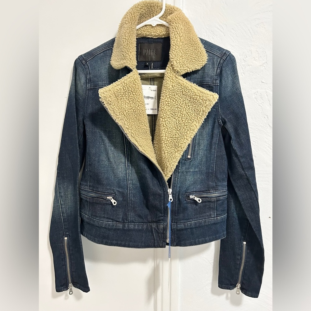 Paige Sherpa Collar and Lapel Denim Jacket